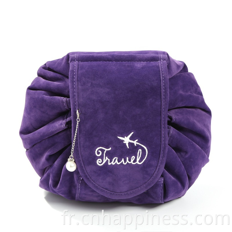 Sac de toilette de voyage en gros microfibre Microfibre Sac de toilette en velours Sac de brosse de maquillage avec logo Custom